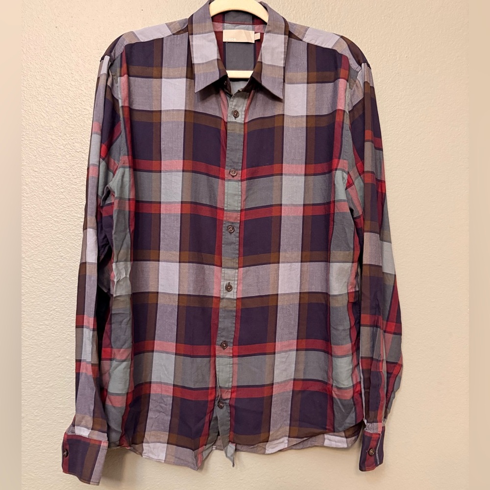 Vince Men’s Large plaid Tencel/Cotton blend button down shirt Large